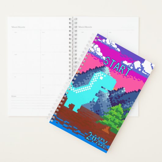 Funny Pixel Gamer Pixelated- Dinosaur Illustration Planer (Anzeige)