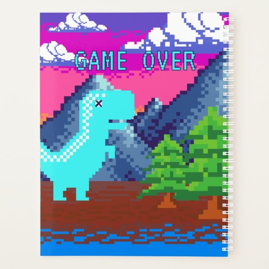 Funny Pixel Gamer Pixelated- Dinosaur Illustration Planer (Rückseite)