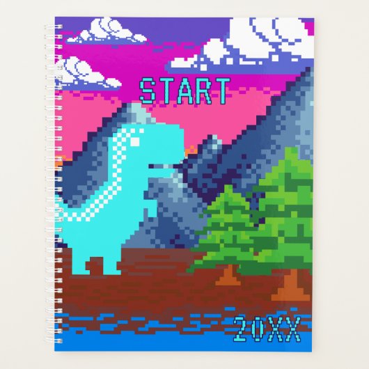 Funny Pixel Gamer Pixelated- Dinosaur Illustration Planer (Vorderseite)