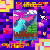 Funny Pixel Gamer Pixelated- Dinosaur Illustration Planer