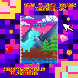 Funny Pixel Gamer Pixelated- Dinosaur Illustration Planer