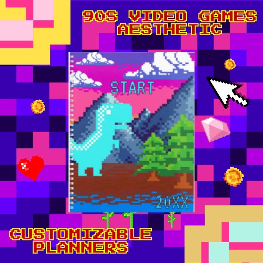 Funny Pixel Gamer Pixelated- Dinosaur Illustration Planer