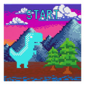 Funny Pixel Gamer Pixelated- Dinosaur Illustration Poster (Vorderseite)
