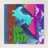 Funny Pixel Gamer Pixelated- Dinosaur Illustration Puzzle (Horizontal)