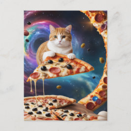 Funny Pizza Cat im Weltraum Postkarte