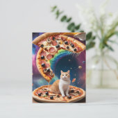 Funny Pizza Cat in Space Floating Pizzas Postkarte (Stehend Vorderseite)