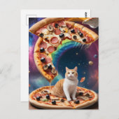 Funny Pizza Cat in Space Floating Pizzas Postkarte (Vorne/Hinten)