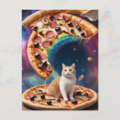 Funny Pizza Cat in Space Floating Pizzas Postkarte (Vorderseite)