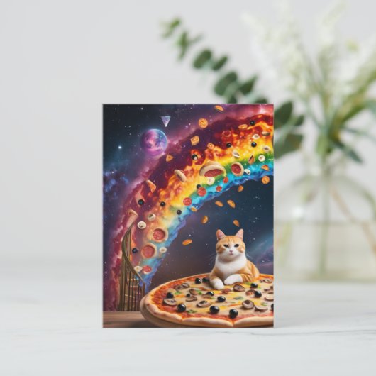 Funny Pizza Chat in Space Rainbow Stairs Postkarte (Stehend Vorderseite)