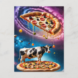 Funny Pizza Cow in Space Postkarte