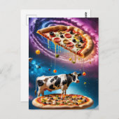 Funny Pizza Cow in Space Postkarte (Vorne/Hinten)