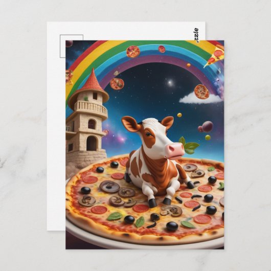 Funny Pizza Cow Postkarte (Vorne/Hinten)