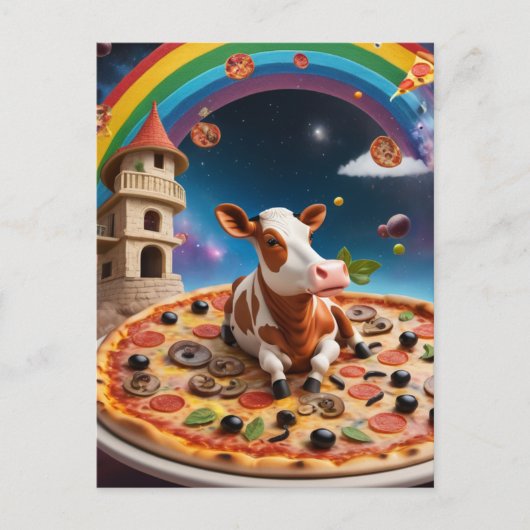 Funny Pizza Cow Postkarte (Vorderseite)