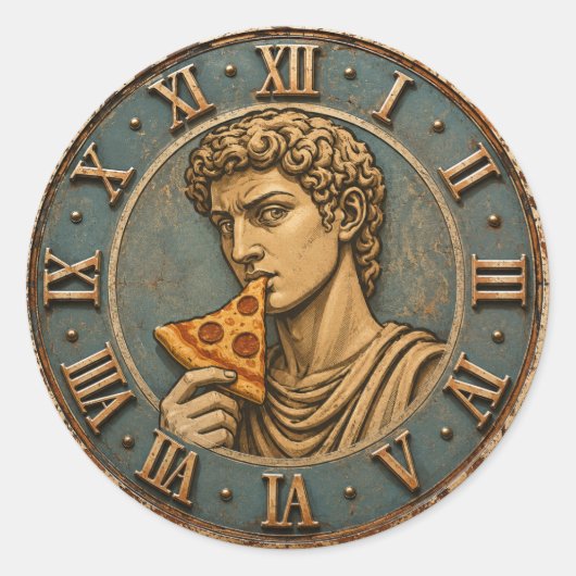 Funny Pizza David Renaissance Art Parody Kitchen Runder Aufkleber (Vorderseite)