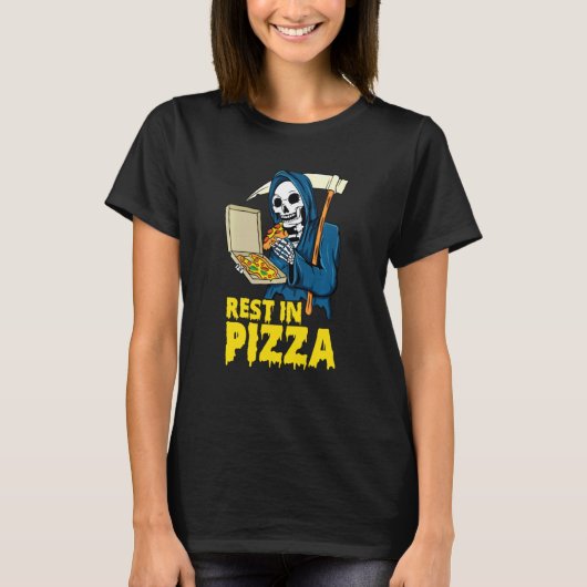Funny Pizza Grim Sensenmann Erholung in Pizza Hall T-Shirt (Vorderseite)