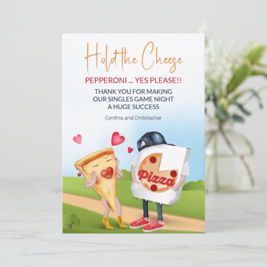 Funny Pizza Liebe Dankeskarte (Stehend Vorderseite)