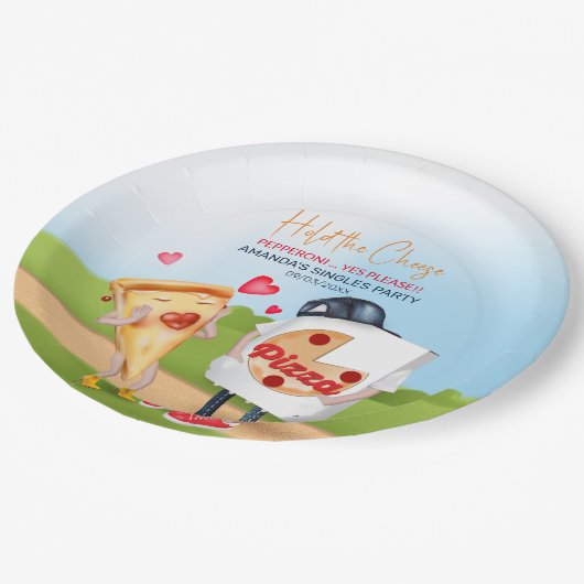 Funny Pizza Liebe Pappteller (Schrägansicht)