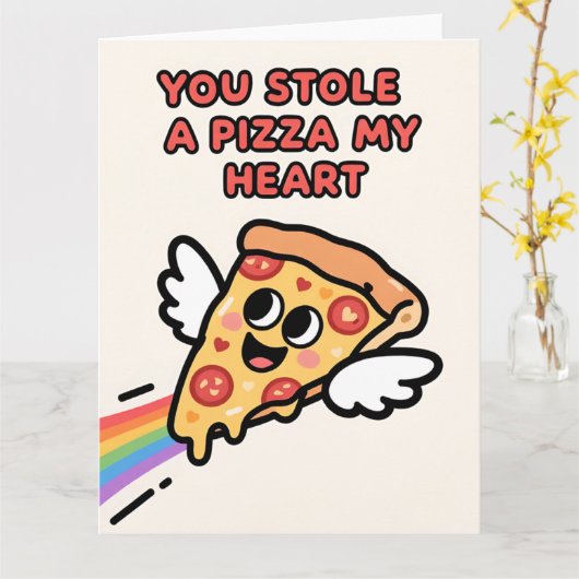 Funny Pizza Love Colorful Valentine Card Karte (Gelbe Blume)