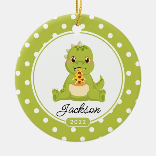 Funny Pizza Love Dino Boys Weihnachtsfeier Keramik Ornament (Vorne)