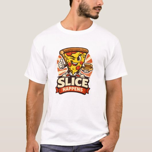 Funny Pizza Lover Shirt – Slice Happens Retro Cart (Vorderseite)