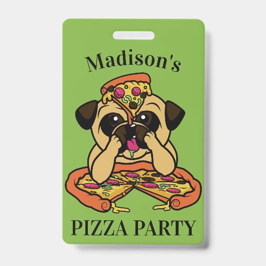 Funny Pizza Mops Custom Text Abzeichen Ausweis (Vorderseite)