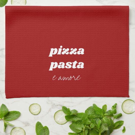 Funny Pizza Pasta Amore Name Red White Cooking Geschirrtuch (Gefaltet)