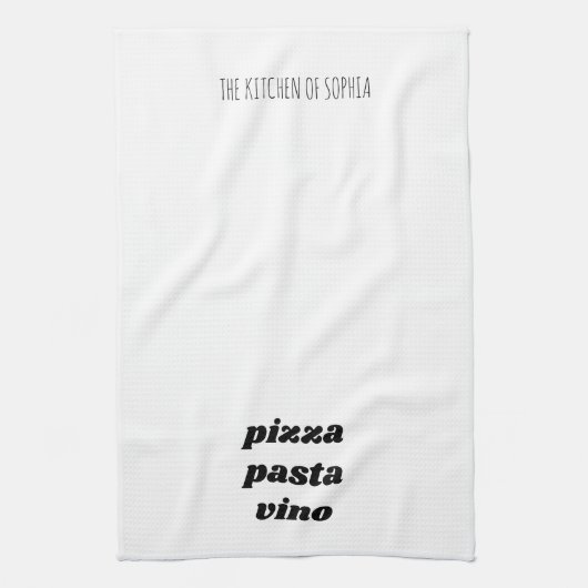 Funny Pizza Pasta Vino Name White Black Cooking Geschirrtuch (Vertikal)