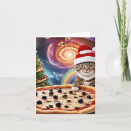 Funny Pizza Santa Cat Weihnachten Karte