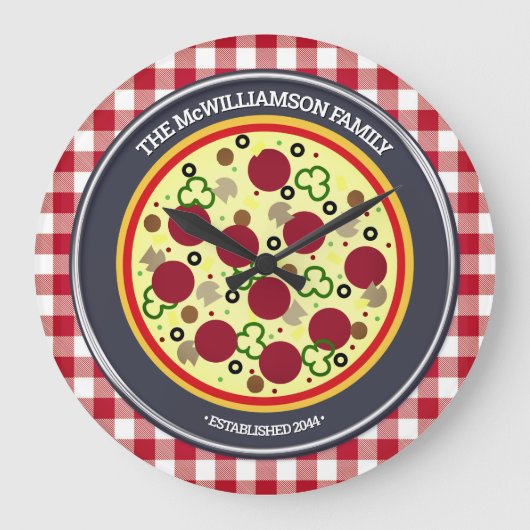 Funny Pizza Time Personalisiert Wall Clock Große Wanduhr (Vorderseite)