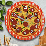 Funny Pizza Time Wall Clock Große Wanduhr<br><div class="desc">The perfect gift for any pizza lover,  this wall clock features a deluxe pizza on a classic red gingham print similar to tablecloths you would find in any classic pizzaria.</div>
