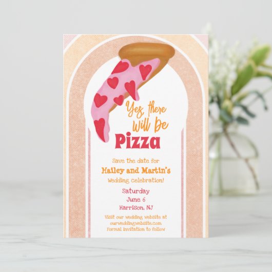 Funny Pizza Wedding Save the Date Einladung (Stehend Vorderseite)