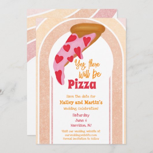 Funny Pizza Wedding Save the Date Einladung (Vorne/Hinten)
