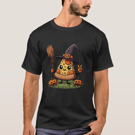 Funny Pizza Witch Pumpkin Halloween Mens Womens Ki T-Shirt (Vorderseite)