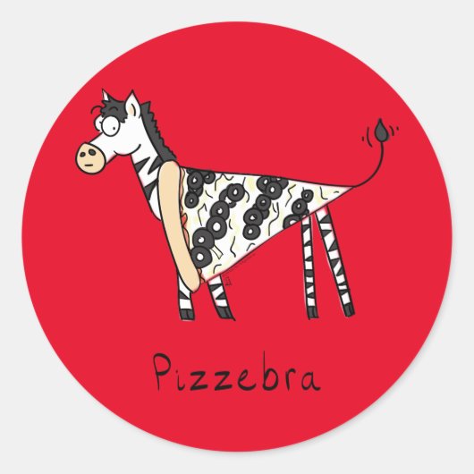 Funny Pizza Zebra Niedlicher Cartoon Kinder Runder Aufkleber (Vorderseite)
