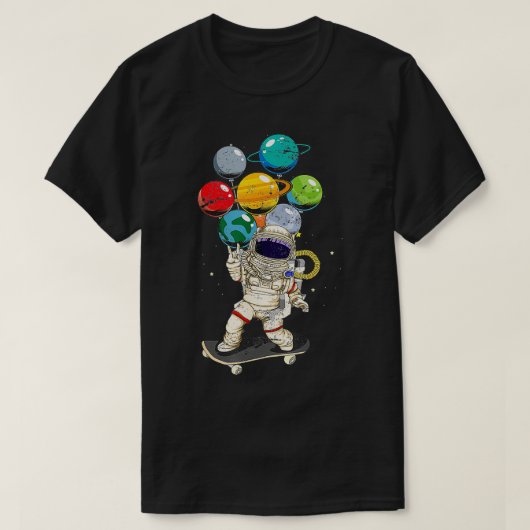 Funny Planets Skateboard Kosmonaut Raumfahrer T-Shirt (Design vorne)