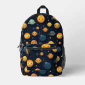 Funny Planets Space Pattern Bedruckter Rucksack (Vorderseite)