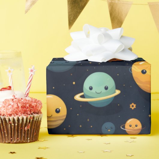 Funny Planets Space Pattern Geschenkpapier (Geburtstagsparty)