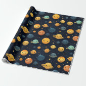 Funny Planets Space Pattern Geschenkpapier (Ungerollt)