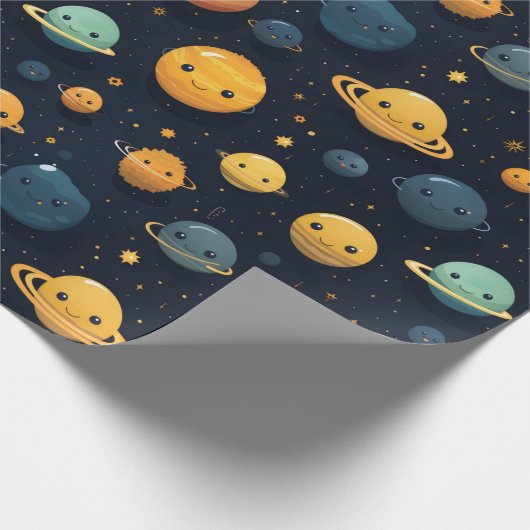 Funny Planets Space Pattern Geschenkpapier (Ecke)