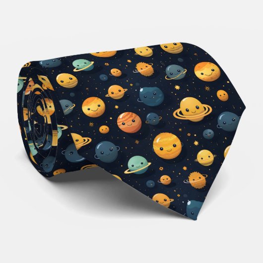 Funny Planets Space Pattern Krawatte (Gerollt)