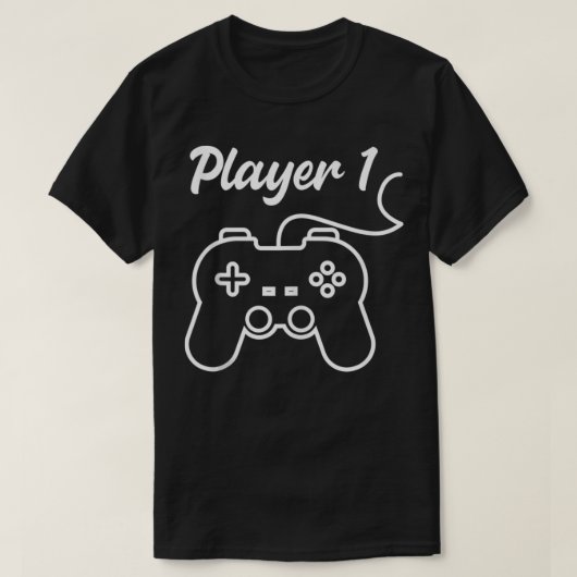 Funny Player 1 Player 2 Matching Gamer Couple Him  T-Shirt (Design vorne)