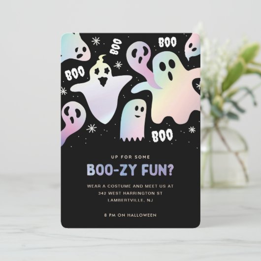 Funny Playful Boo! Farbiges Ghost-Halloween-Party Einladung (Stehend Vorderseite)
