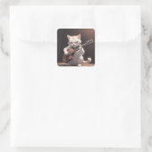 Funny Playing Gitarre Cat Art Quadratischer Aufkleber (Tasche)