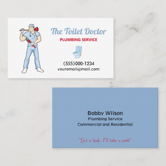 Funny Plumber Doctor Contractor Plumbing Service Visitenkarte (Vorne/Hinten)