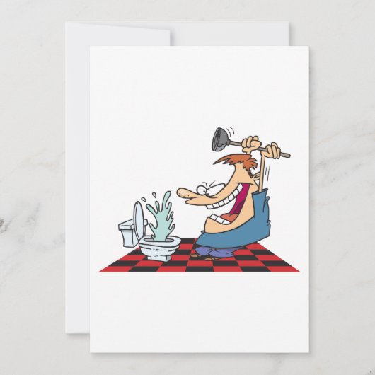 Funny Plumber entsperrt Toilette Einladung (Vorderseite)