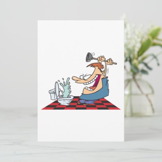 Funny Plumber entsperrt Toilette Einladung (Stehend Vorderseite)