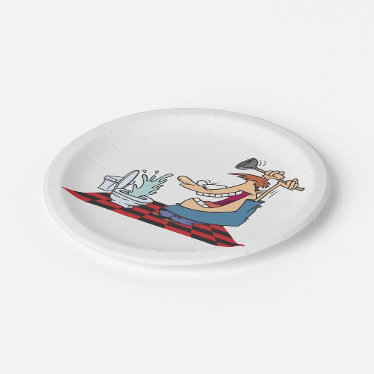 Funny Plumber entsperrt Toilette Pappteller (Schrägansicht)