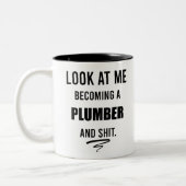 Funny Plumber T - Shirt Plumber Gift Plumbing Shir Zweifarbige Tasse (Links)