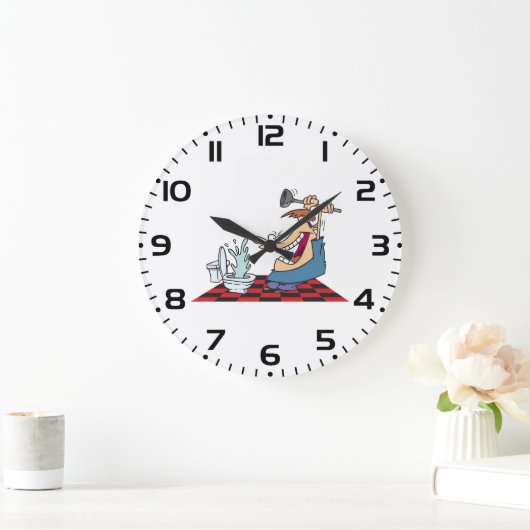 Funny Plumber with Toilet Plunge Humor Große Wanduhr (Zuhause)