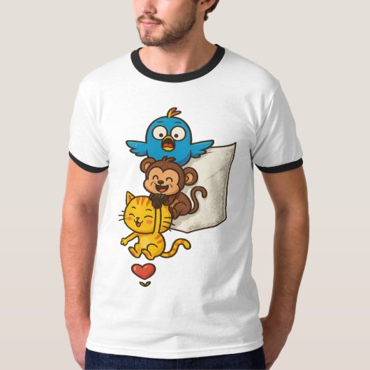 Funny Pocket Cartoon Trio – Cute Hanging T-Shirt (Vorderseite)